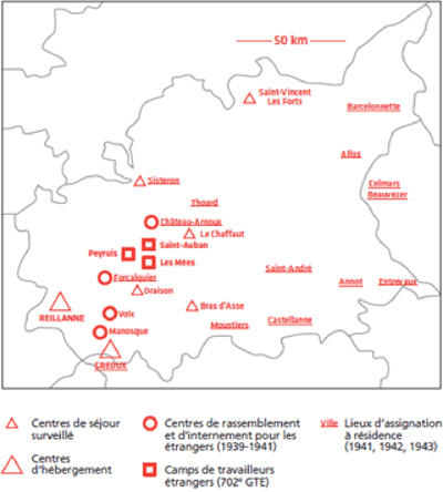 Carte des camps d'internement des Alpes de Haute Provence (à l'époque 