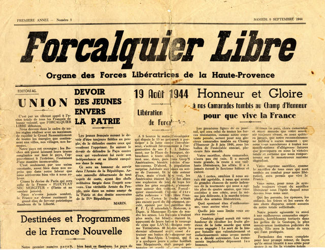 Page du journal Forcalquier libre relatant la ibération de la ville